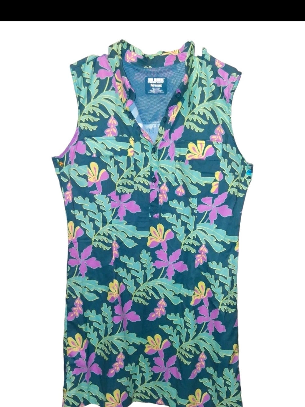 Reel Legends Mariner Sleeveless Fishing Shirt Sz M Floral Vented Performance